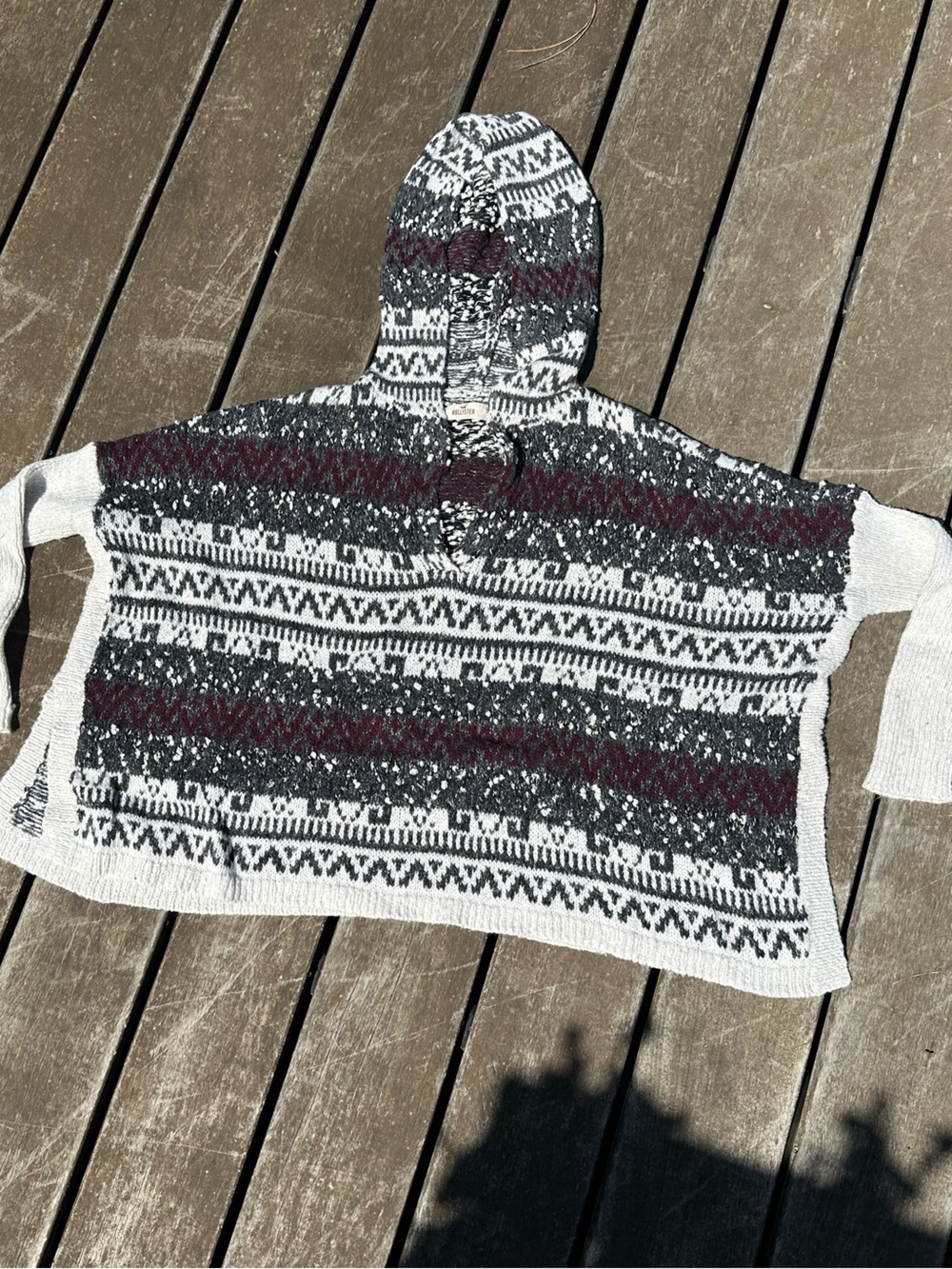 Hollister Marled Hooded Knit Sweater in Black, White & Burgundy